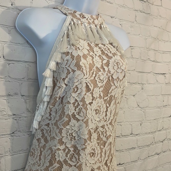 Vici for K. Jordan white lace floral mini dress with tassels off shoulder - Picture 5 of 11